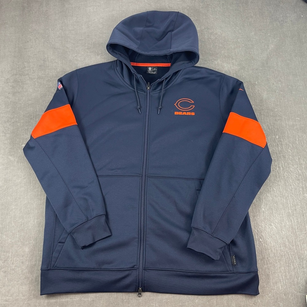 Chicago Bears Nike Mens XXL Navy Blue Full Zip Hoodie On-Field Dri-FIT Jacket
